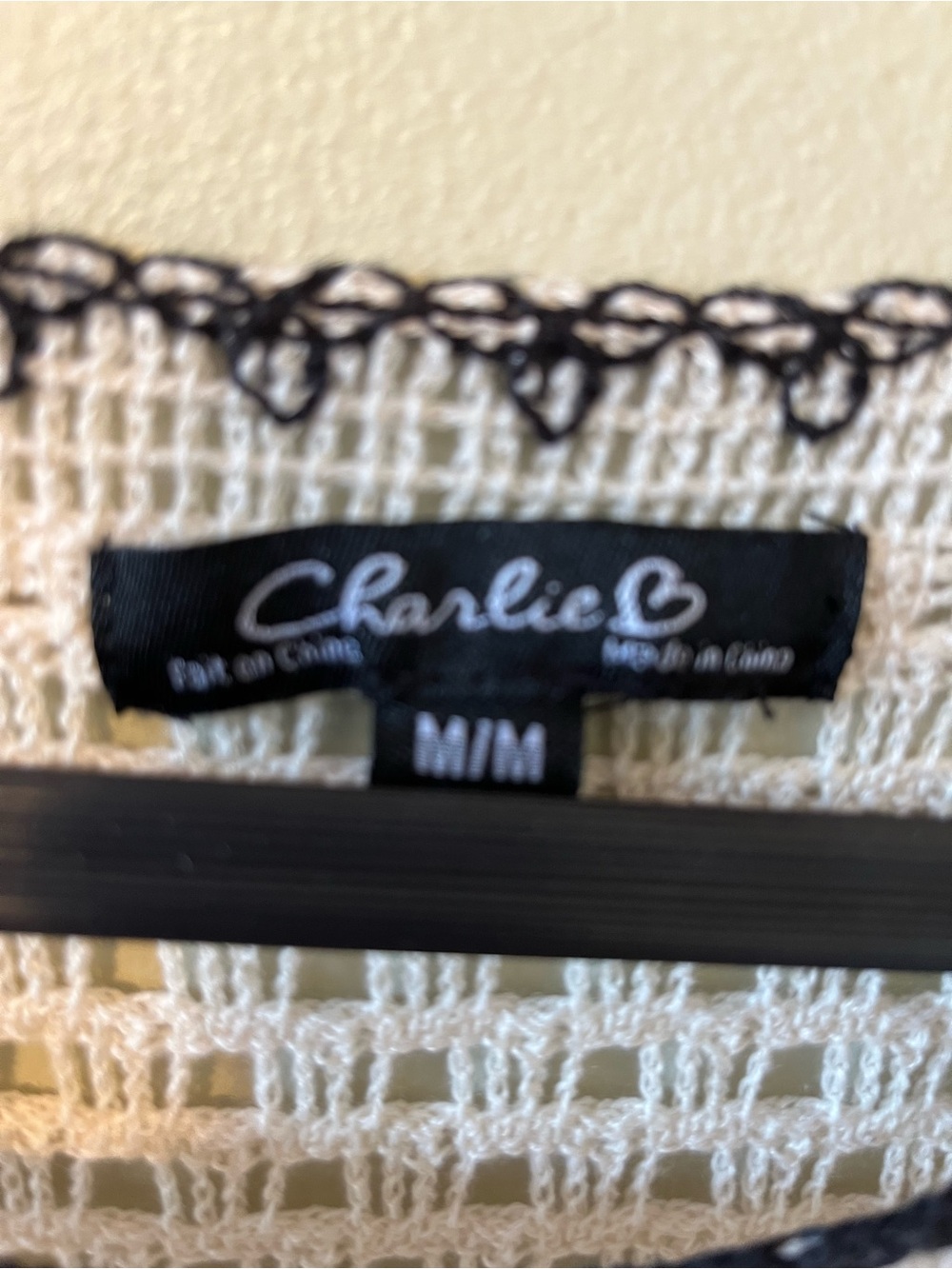 CHARLIE B White Crochet Tank with Black Trim and Floral Hem - Picture 3 of 6